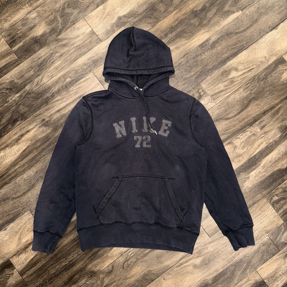 Vintage Y2K Nike 72 Faded Black Fleece Pullover Hoodie Long-Sleeve Men's Medium
